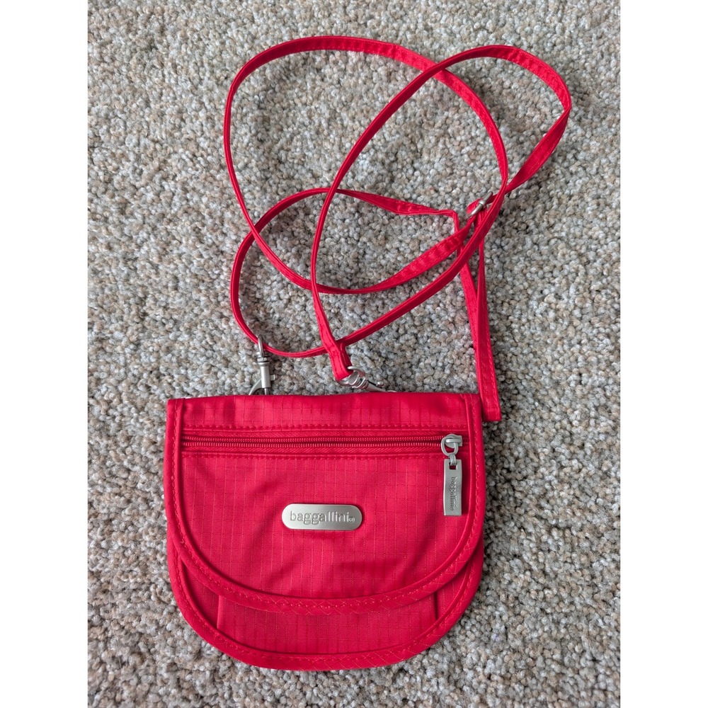 Baggallini Bryant Pouch Red Ripstop Nylon Crossbody Travel Bag Wallet